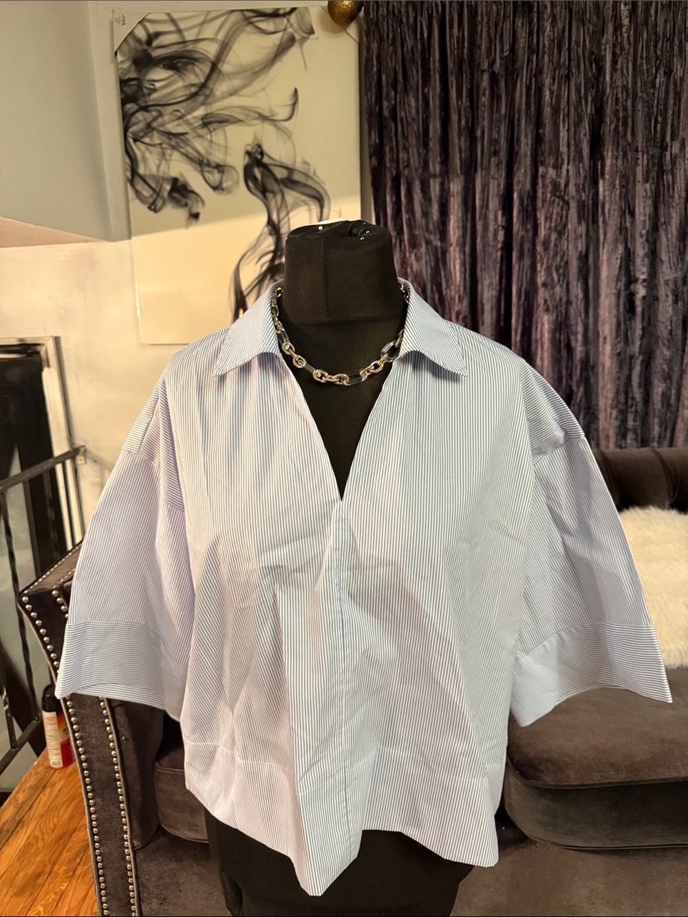 Modern Works 
Light Blue Stripe Short-Sleeve Men’s Shirt